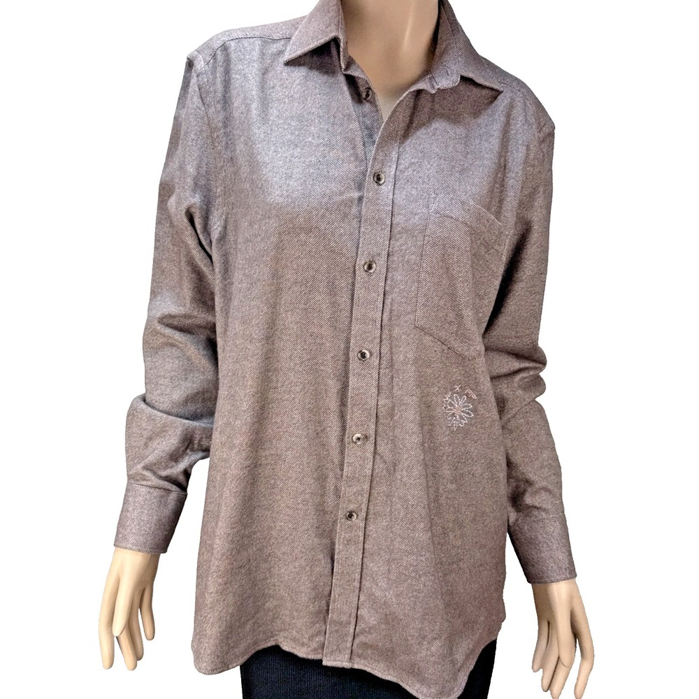 WNU x Free People Boyfriend Button Up Shirt Top Size L 12 Brown Cotton Flannel‎